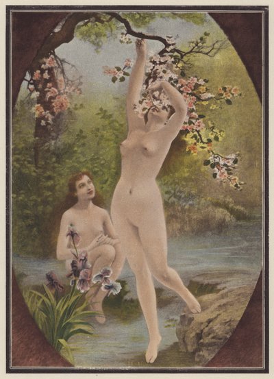 Filhas de Eva, mulheres com flor de árvore (cor litho) de European School