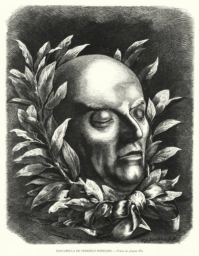 Máscara da morte do poeta alemão Friedrich Schiller (litho) de European School