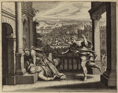 Morte de Eli depois dos filisteus capturarem a Arca do Pacto dos israelitas (gravura) de European School
