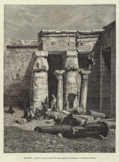 Egito - Pátio com os restos de uma igreja cristã em Medinet Habu de European School