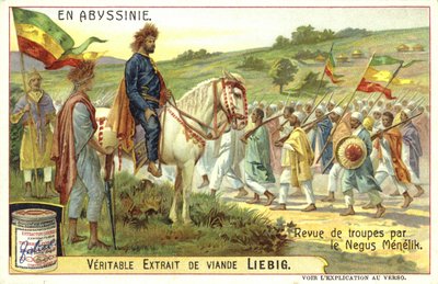 Imperador Menelik II da Etiópia revendo as tropas de European School
