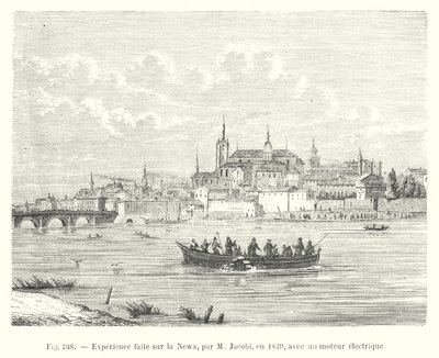 Experiência feita na Newa, por M Jacobi, em 1839, com um motor elétrico (gravura) de European School