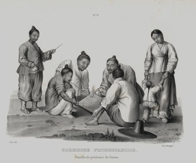 Família de pescadores coreanos (litografia) de European School