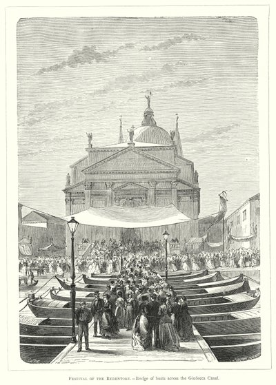 Festa do Redentore, Ponte dos barcos que atravessam o Canal da Giudecca (gravura) de European School