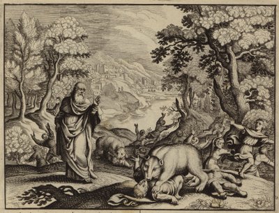 Quarenta e dois rapazes maltratados por ursos em castigo por abusarem de Elisha (gravura) de European School