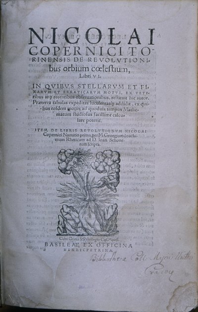 Frontispício da segunda edição do De Revolutionibus Orbium Coelestium de Nicholaus Copernicus (livro impresso) de European School