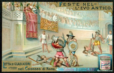 Combate Gladiatorial no Coliseu, Roma (chromolitho) de European School