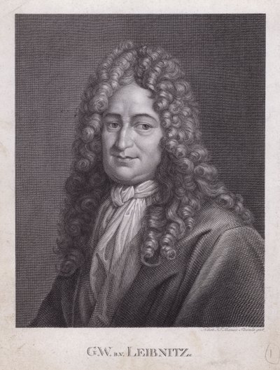Gottfried Wilhelm Leibniz, filósofo, matemático e polimata alemão (gravura) de European School