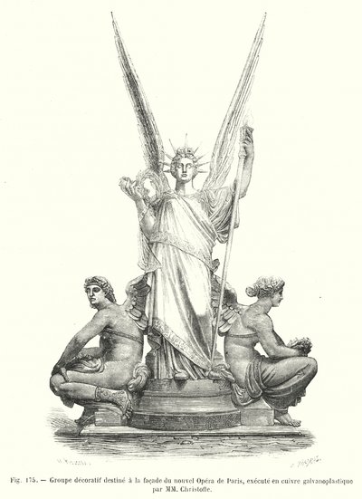 Grupo decorativo para a fachada da nova Ópera de Paris, executado em cobre galvanoplástico por MM Christofle (gravura) de European School