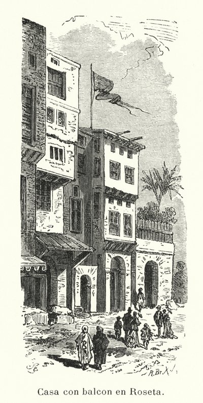 Casa com varanda em Rosetta, Egipto (litho) de European School