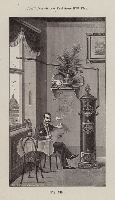 Fogão de combustível incandescente "Ideal" com chaminé (litho) de European School
