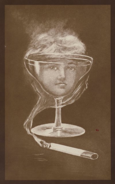 Imagem do rosto de uma mulher, criada por um copo de vinho e fumo de cigarro, c1917 (litografia) de European School