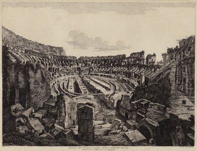 Interior do Coliseu em Roma, escavado em 1813 e inaugurado em 1814 (gravura) de European School