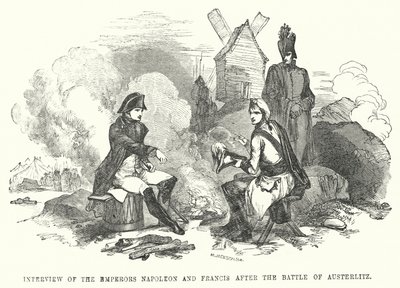 Entrevista dos imperadores Napoleão e Francisco após a Batalha de Austerlitz (gravura) de European School