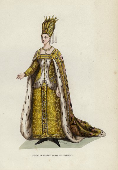 Isabeau De Baviere, Mulher de Carlos VI (gravura colorida) de European School