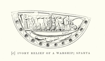 Relevo em marfim de um navio de guerra; Esparta (litografia) de European School