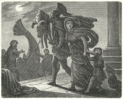 Jasão escapando da Cólquida com Medeia e o Velocino de Ouro no Argo (gravura) de European School