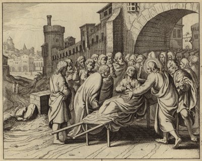 Jesus Cristo ressuscitando dos mortos o filho da viúva de Naim (gravura) de European School