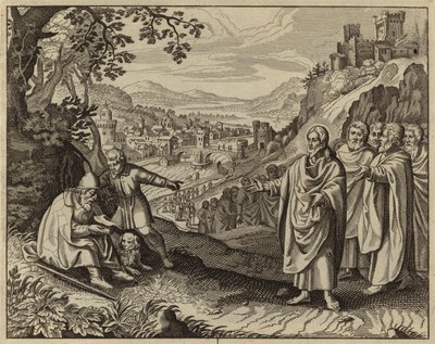 Jesus Cristo restaurando a visão de um mendigo cego (gravura) de European School