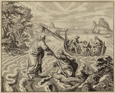 Jesus Cristo caminhando sobre o Mar da Galileia (gravura) de European School