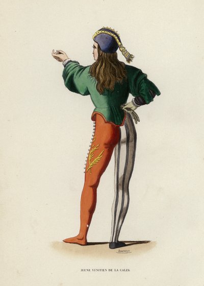 Jeune Venitien De La Calza (gravura a cores) de European School