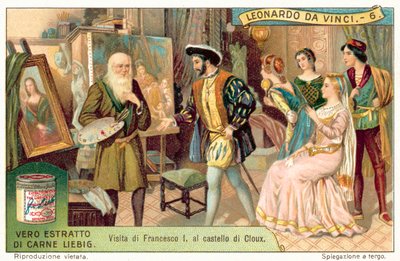 O Rei Francisco I da França visitando Leonardo da Vinci no Clos Luce (chromolitho) de European School