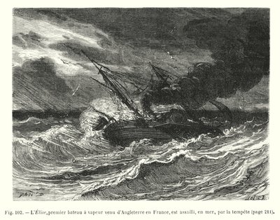 O Elise, o primeiro barco a vapor a vir de Inglaterra para França, é atacado no mar pela tempestade (gravação) de European School