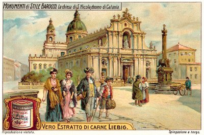 A Igreja de São Nicolau, catedral de Catania (chromolitho) de European School
