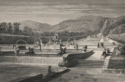 O pedaço de água e a cascata, em Caserta (gravura) de European School
