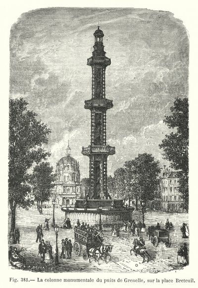 A monumental coluna do poço Grenelle, na praça Breteuil (gravura) de European School