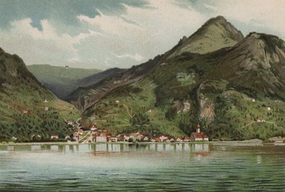 Lago de Lucerna: Gersau (litografia a cores) de European School