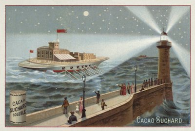 Grande navio movido por remos iluminados por um farol de European School