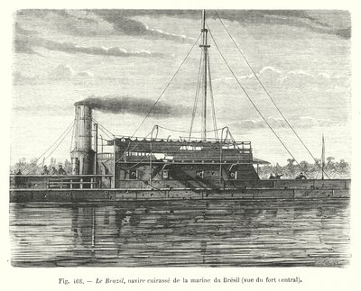 O Brasil, um navio de guerra da marinha brasileira, visto do forte central (gravura) de European School