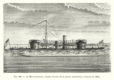 O Miantonomoah, monitor marítimo da marinha americana, construído em 1865 (gravura) de European School