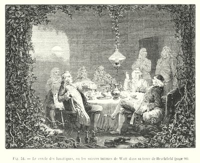 O círculo de lunáticos, ou as noites íntimas de Watt na sua terra de Heathfield (gravura) de European School