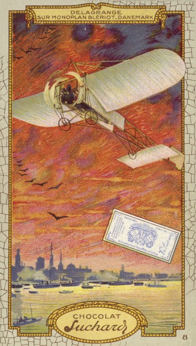 Leon Delagrange num monoplano Bleriot, Dinamarca (cromolitografia) de European School