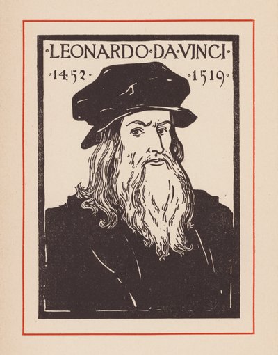 Leonardo da Vinci, polímata italiano do Renascimento (litografia) de European School
