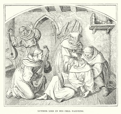 Lutero está na sua cela a desmaiar (gravura) de European School