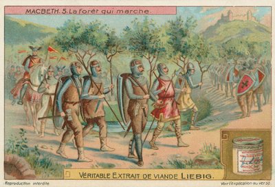 Macbeth. A floresta que marchava, cartão Liebig, início do século XX (cromo) de European School