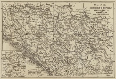 Mapa da Herzegovina, Bósnia, Servia e Montenegro (gravura) de European School