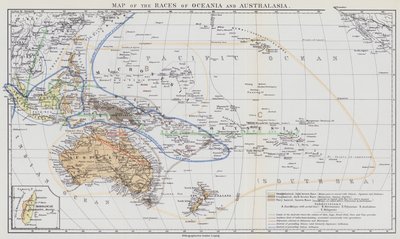 Mapa das Raças da Oceânia e Australásia (litografia a cores) de European School