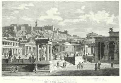 Mercado de Atenas, Grécia Antiga (litho) de European School