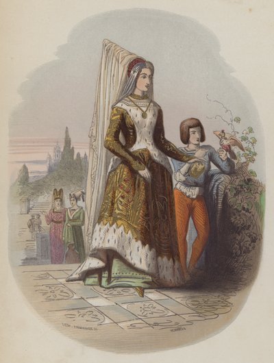 Maria de Borgonha, primeira esposa do futuro Santo Imperador Romano Maximiliano I (gravura colorida) de European School