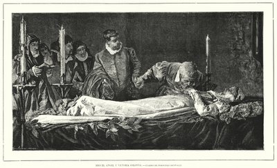 Miguel Ângelo honrando o cadáver de Vittoria Colonna (litho) de European School