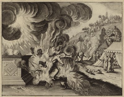 Nadabe e Abiú consumidos pelo fogo por desobedecer à lei de Deus (gravura) de European School