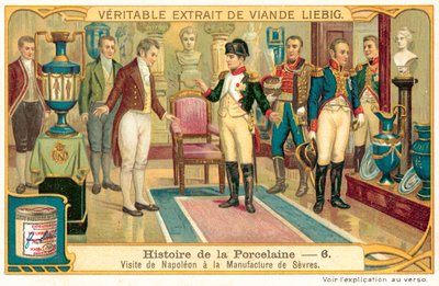 Napoleão I visitando a fábrica de porcelana em Sevres, França (chromolitho) de European School