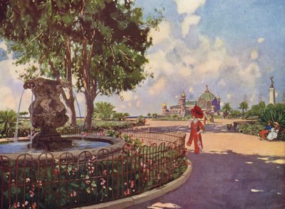 Nice, La Jetee, o Monumento e a Fontaine des Phoceens (litografia a cores) de European School