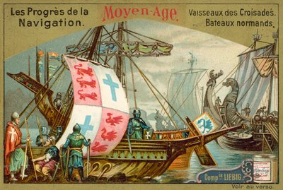 Norman e navios cruzados da Idade Média (chromolitho) de European School