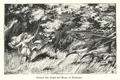 Oberon, o anão, e Huon de Bordeaux (gravura) de European School