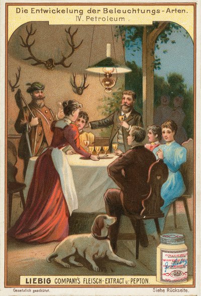 Candeeiro a óleo, cartão Liebig, início do século XX (cromo) de European School